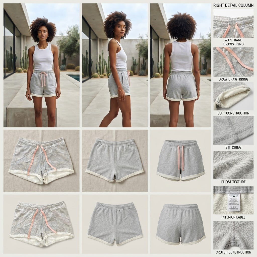 Heather Grey Jersey Lounge Shorts with Peach Drawstring