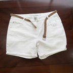 Gina White Boyfriend Denim Shorts with Braided Belt