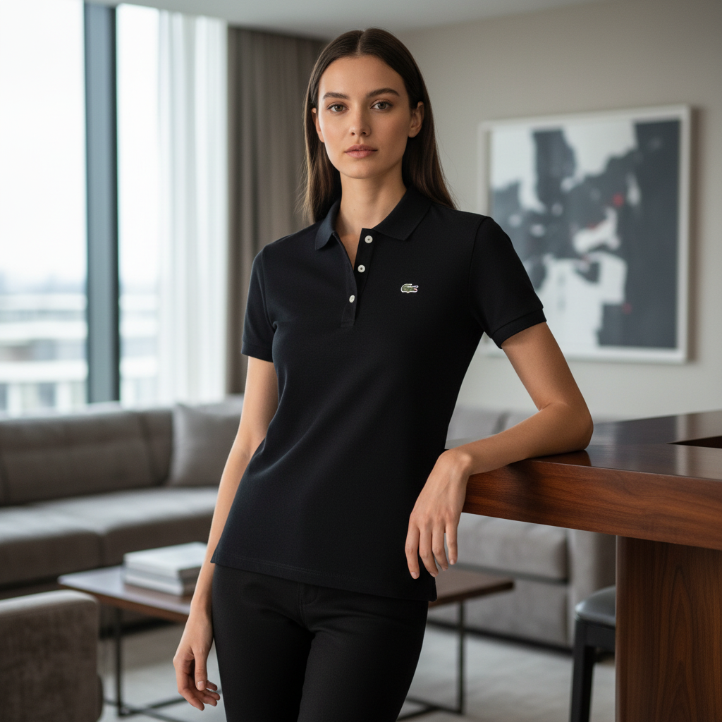 Women's Black Short-Sleeve Relaxed Fit Polo Shirt