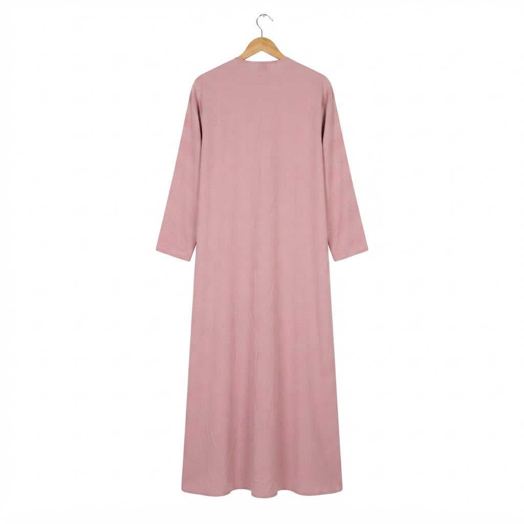 SHEIN Women's Pink Long Open-Front Kimono Abaya Jacket with Trim