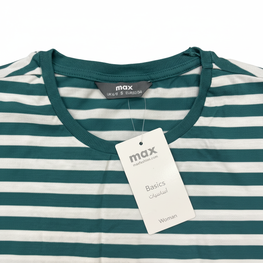 Max Women's Green & White Striped Crew Neck T-Shirt Size S