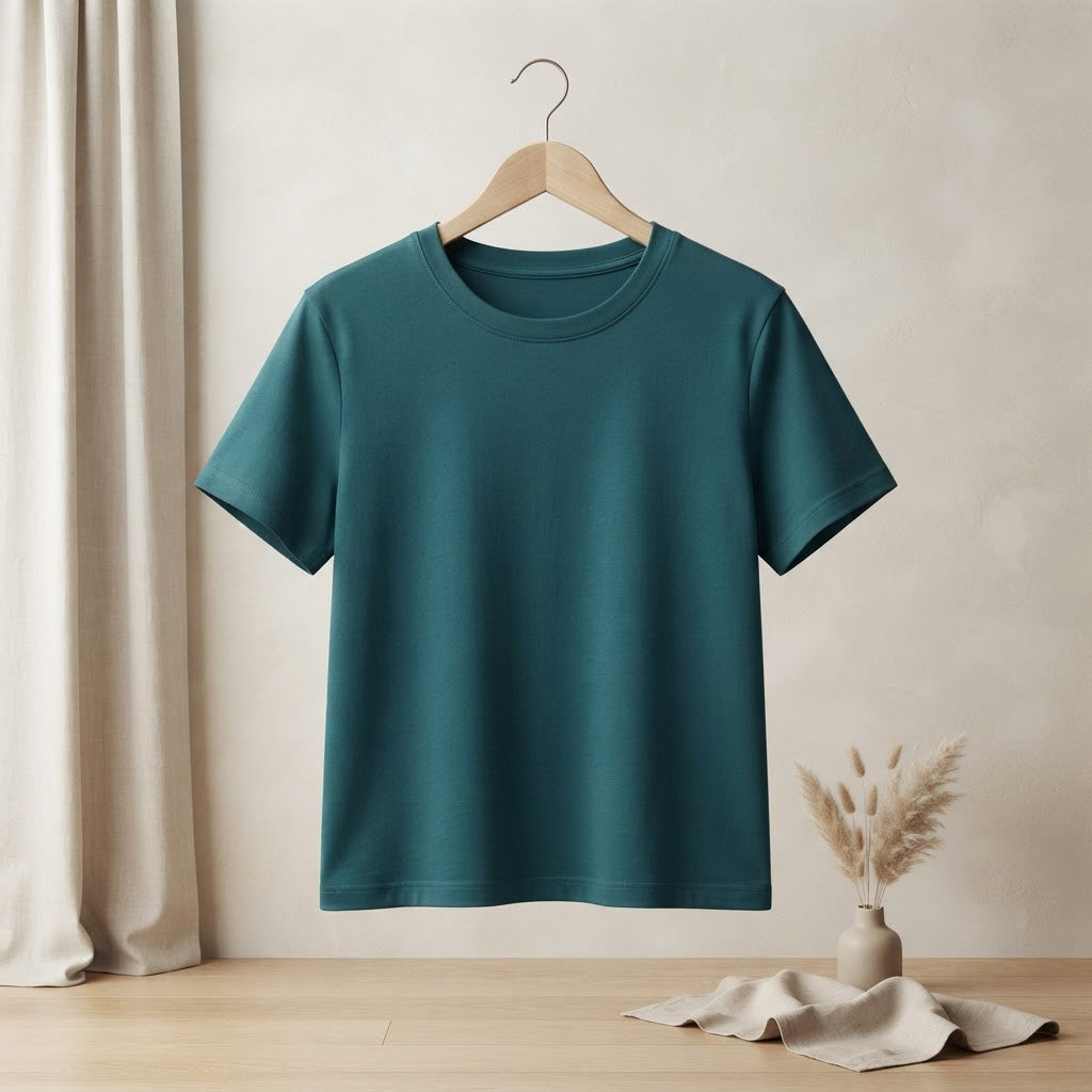 Deep Teal Relaxed Fit Boxy Crewneck T-Shirt