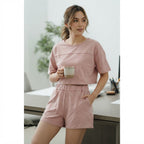 SHEIN Dusty Rose Boxy Crop Top and Ruched Shorts Co-ord Set