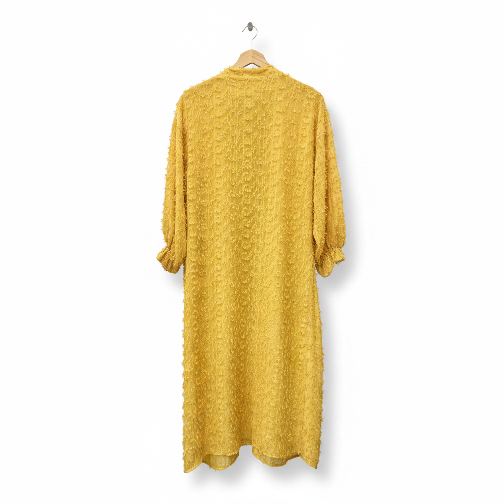SHEIN Women's Yellow Textured Fringed Long-Line Kimono