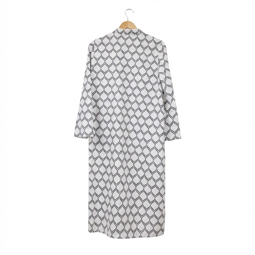 SHEIN Women's White and white Geometric Duster Kimono Abaya