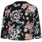 EVANS Women's Black Floral Longline Open-Front Kimono Abaya Jacket