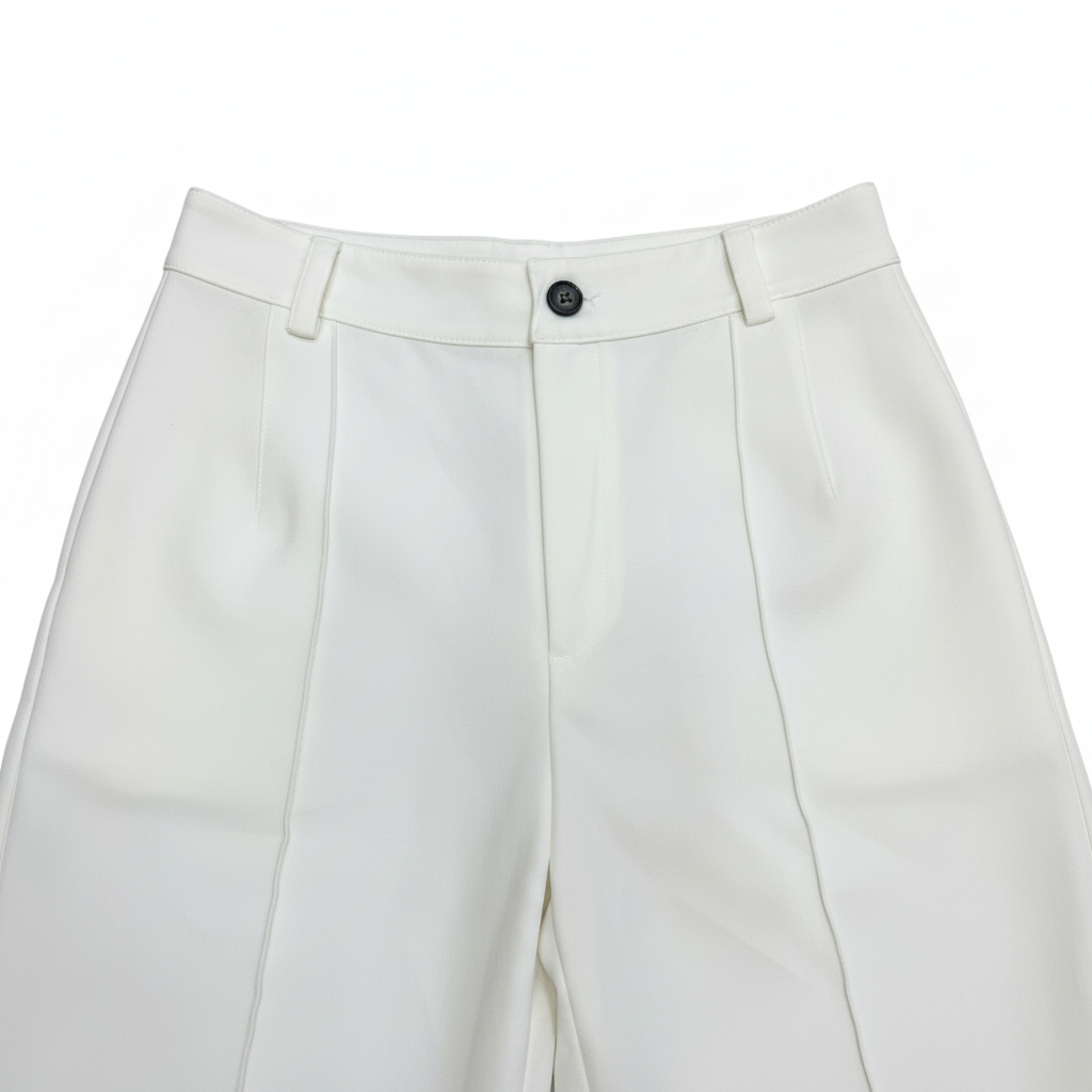 Women's White High-Waisted Wide-Leg Cropped Trousers