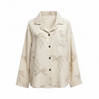 Women's Cream Palm Leaf Print Linen Blend Button-Down