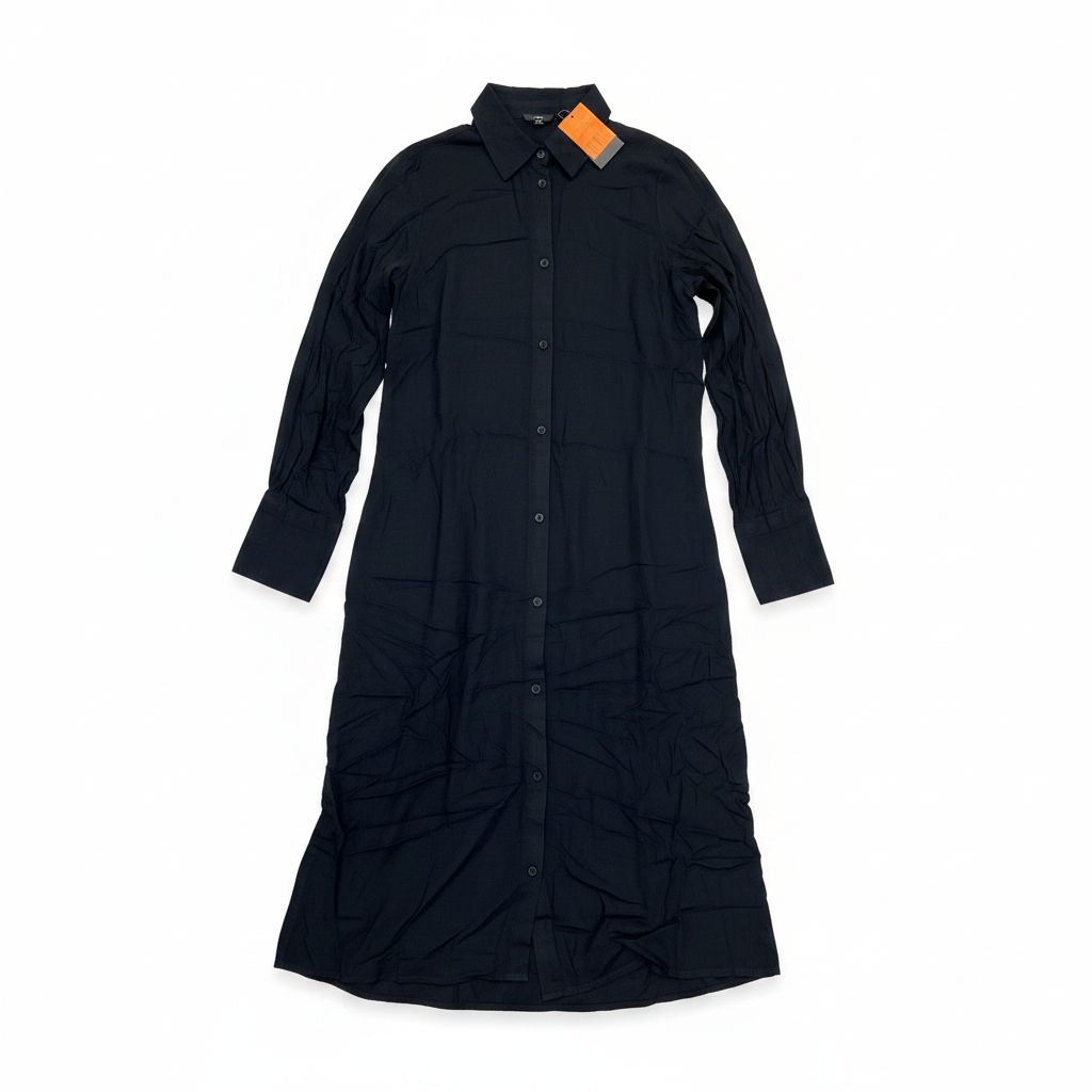 Women's Black Long Sleeve Button-Up Midi Shirt Dress