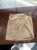 Camel Faux Suede Mini Skirt with Ring Zipper