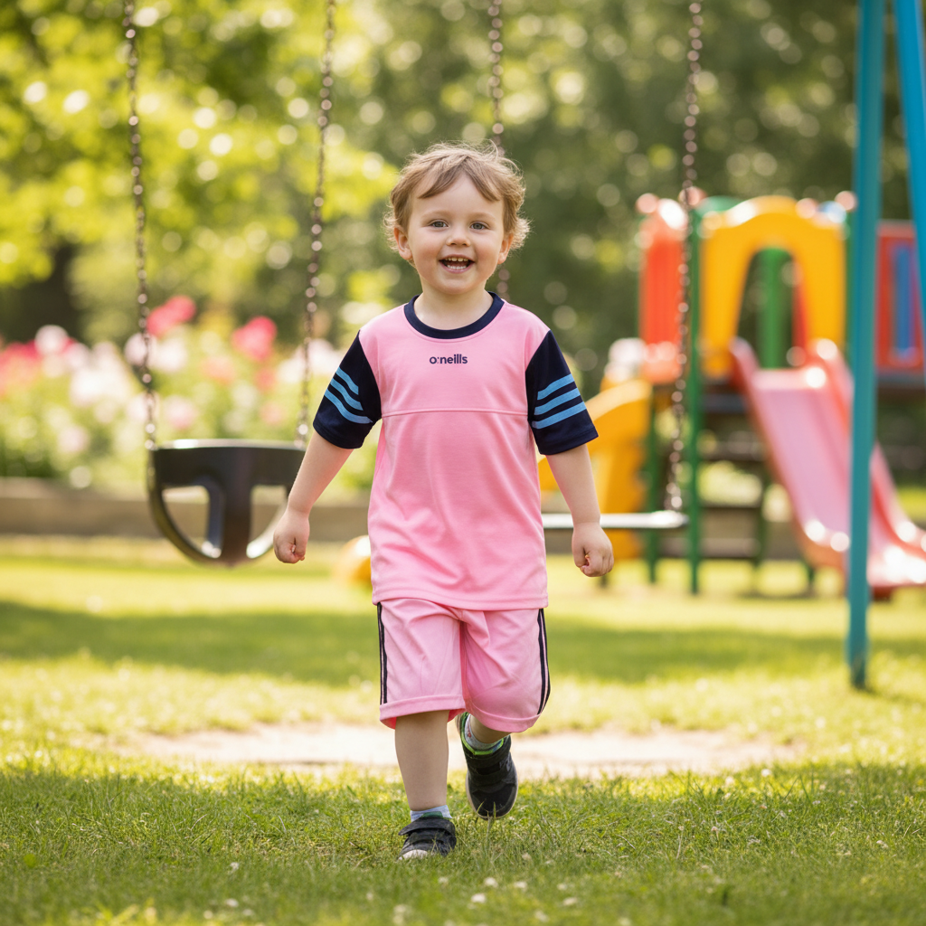 Kids' Pink and Navy Blue Sports T-Shirt and Shorts Set