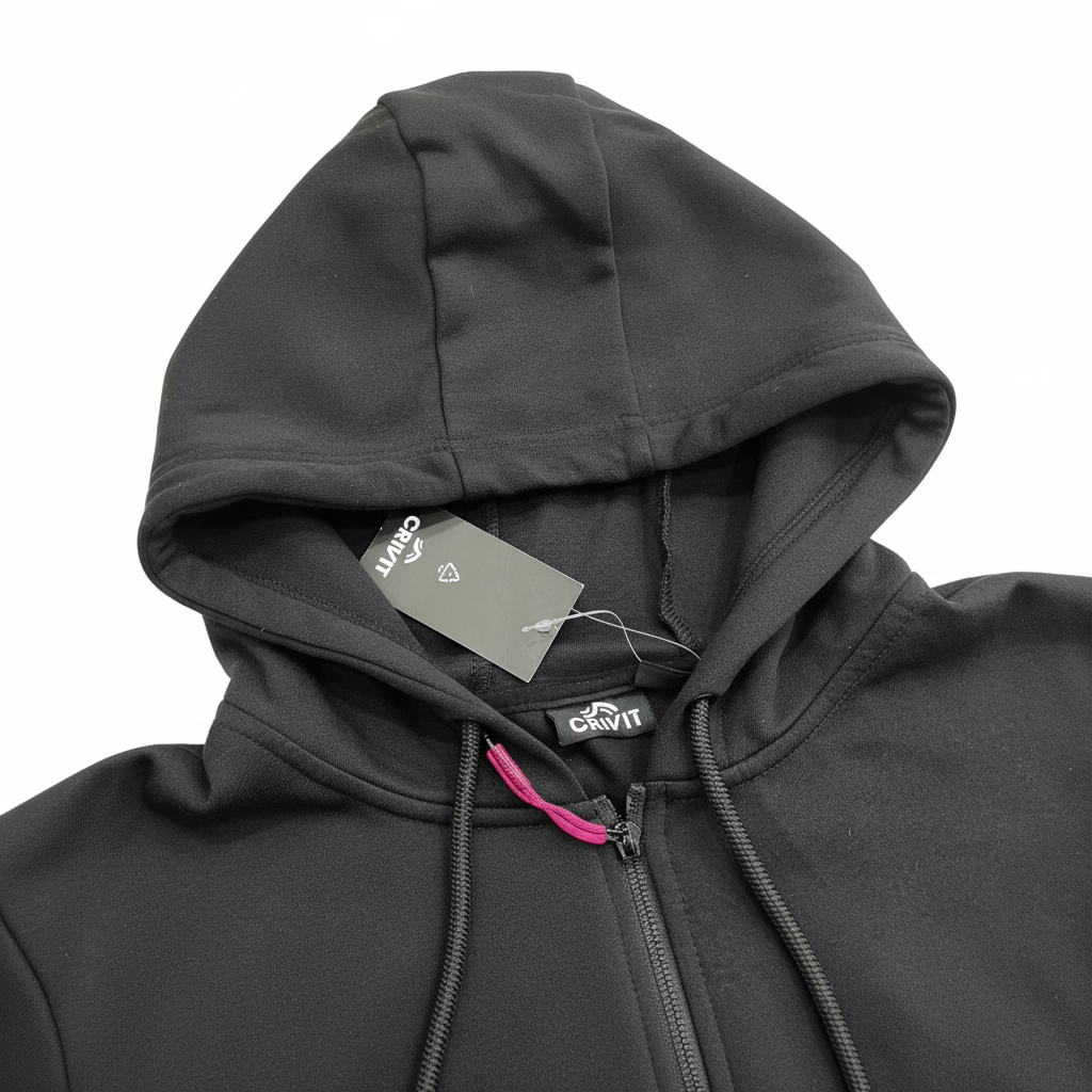 Crivit Women's Black Full Zip Hoodie with Pink Accents