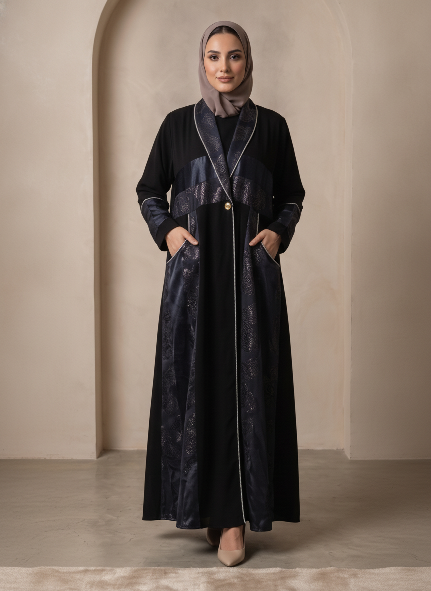 Black Embellished Long-Sleeve Formal Abaya Dress