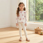 SHEIN White & Pink Heart Print Long-Sleeve Lettuce-Edge Top