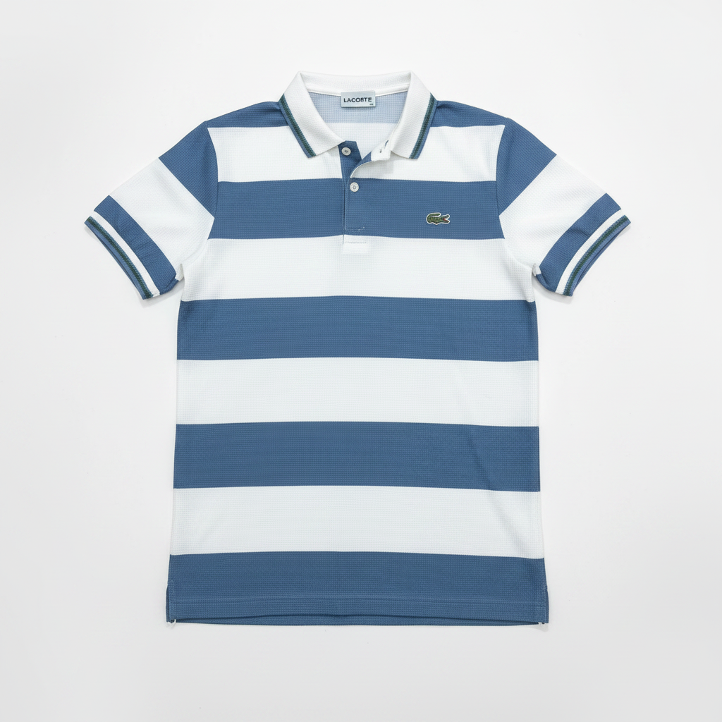 Lacoste Men's Blue & White Striped Waffle Knit Polo Shirt