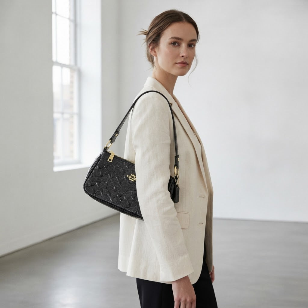 COACH NEW YORK Black Embossed Patent Leather Shoulder Bag