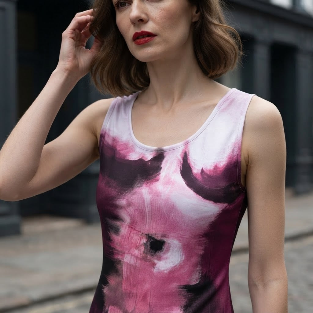 SHEIN SXY Plum Abstract Painterly Print Sleeveless Midi Colu