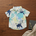 Boys Tropical Palm Tree Print Short Sleeve Button-Down