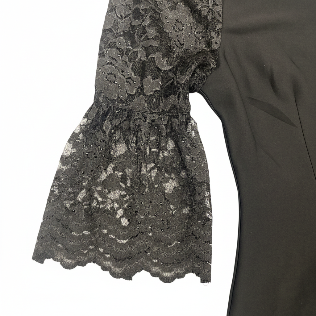 Elegant Black Abaya with Lace Panels and Sequins