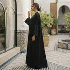Black Embroidered Tonal Panel Kaftan Abaya