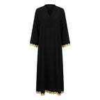 Women's Black Embroidered Kaftan Abaya with Gold Trim