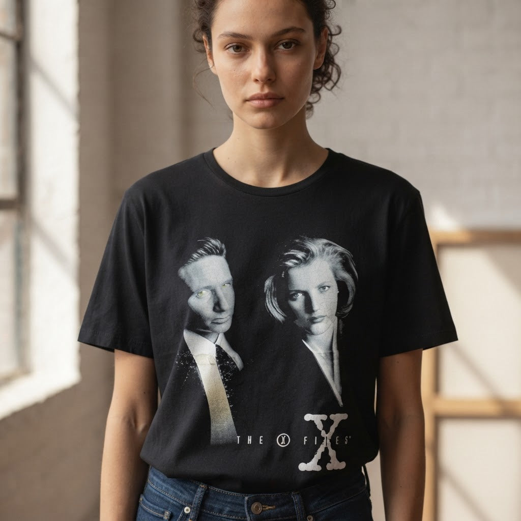The X-Files Black Oversized Graphic Tee with Monochrome TV P