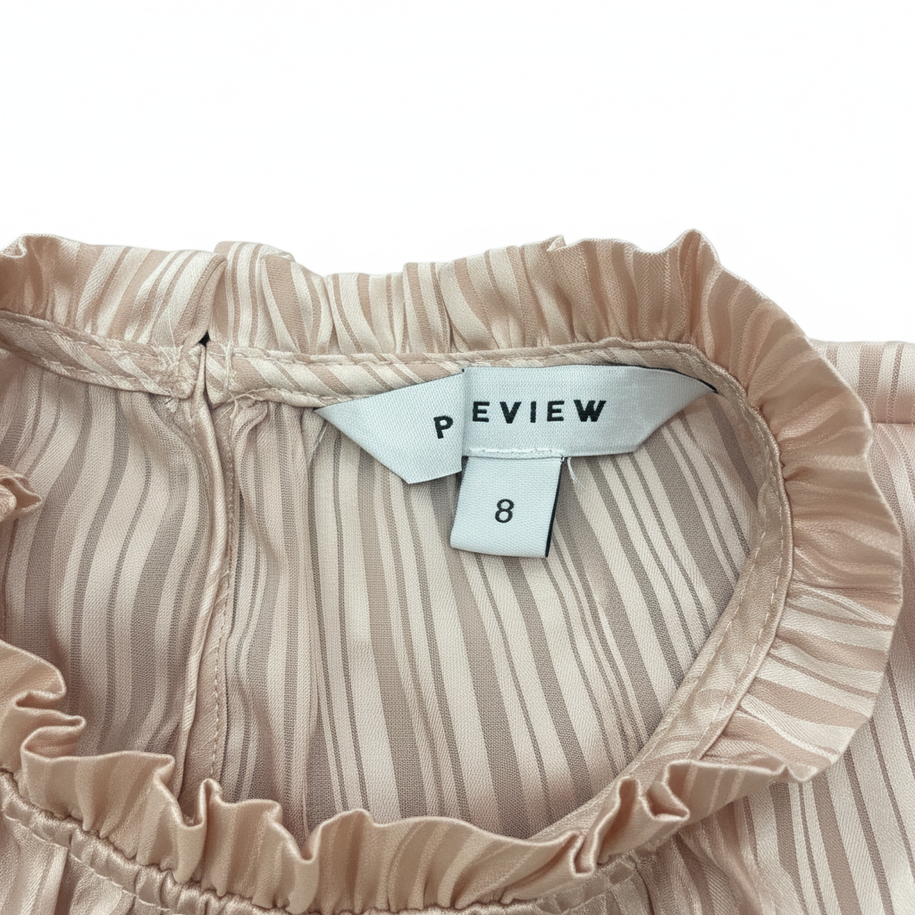 Review Pink Striped Ruffle Neck Blouse - Size 8