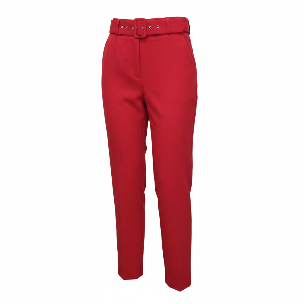 ZARA Women's Red High-Waisted Belted Tapered Trousers
