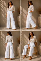 Max Women's White Wide Leg High Rise Full Length Jeans