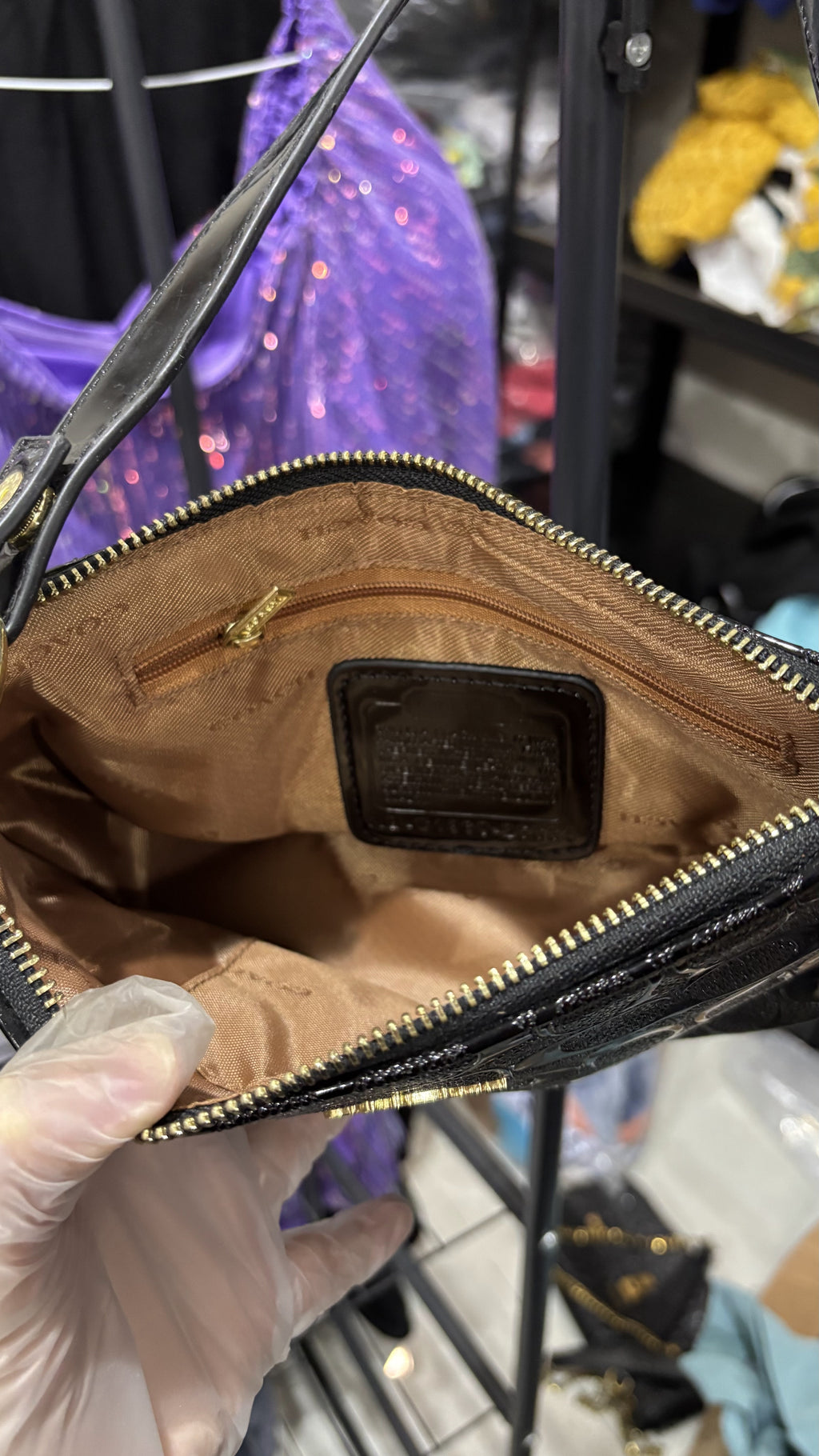 COACH NEW YORK Black Embossed Patent Leather Shoulder Bag