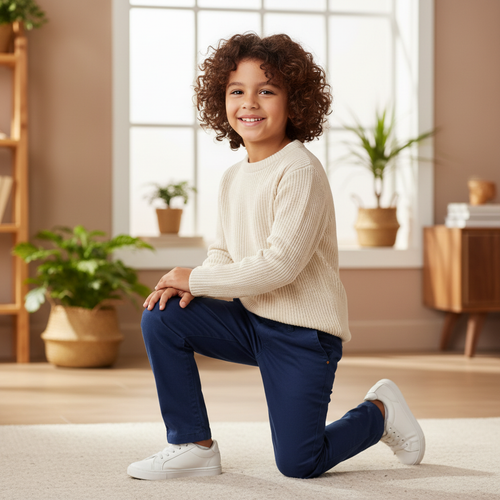 Babybol Navy Blue Cotton Stretch Chino Pants - Size 6M