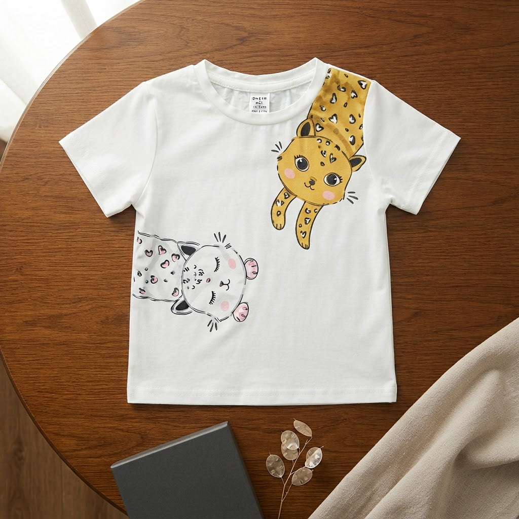 SHEIN White Short-Sleeve Kawaii Animal Graphic T-Shirt