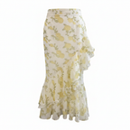 2TRENDY Women's Yellow Floral Ruffle Asymmetrical Midi Skirt