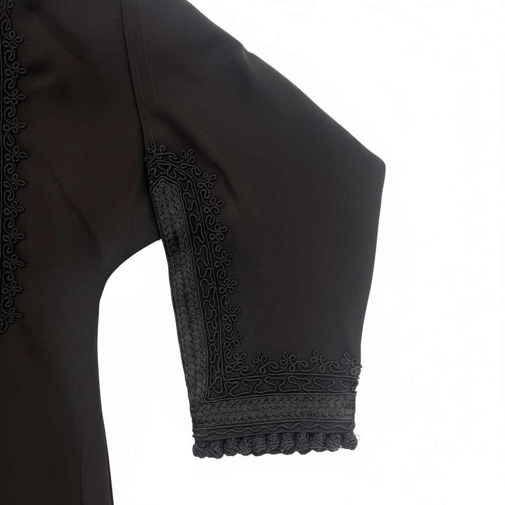Elegant Black Embroidered Open Front Abaya