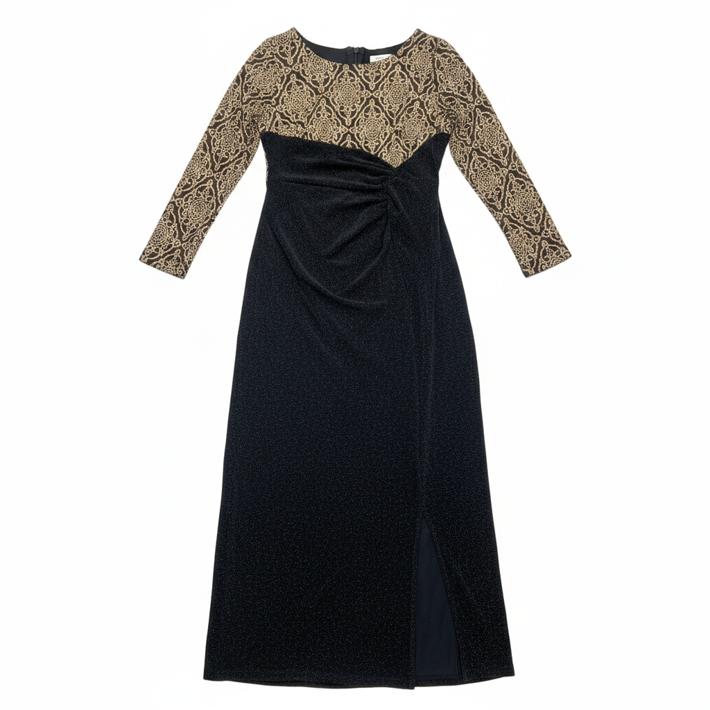 Women's Black & Gold Metallic Long Sleeve Maxi Dress