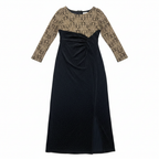 Women's Black & Gold Metallic Long Sleeve Maxi Dress