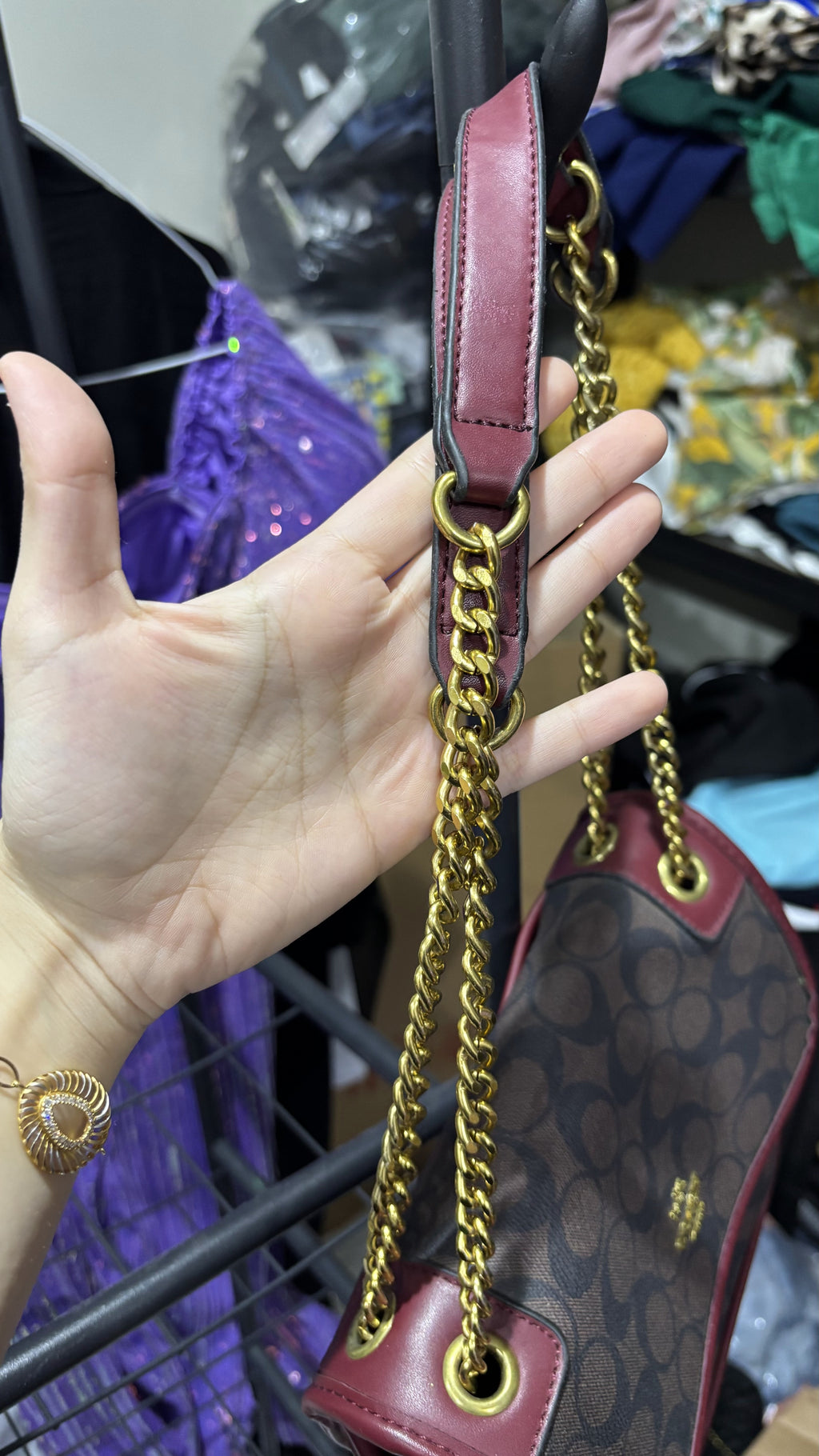 COACH NEW YORK Burgundy Monogram Coated Canvas Crossbody Bag