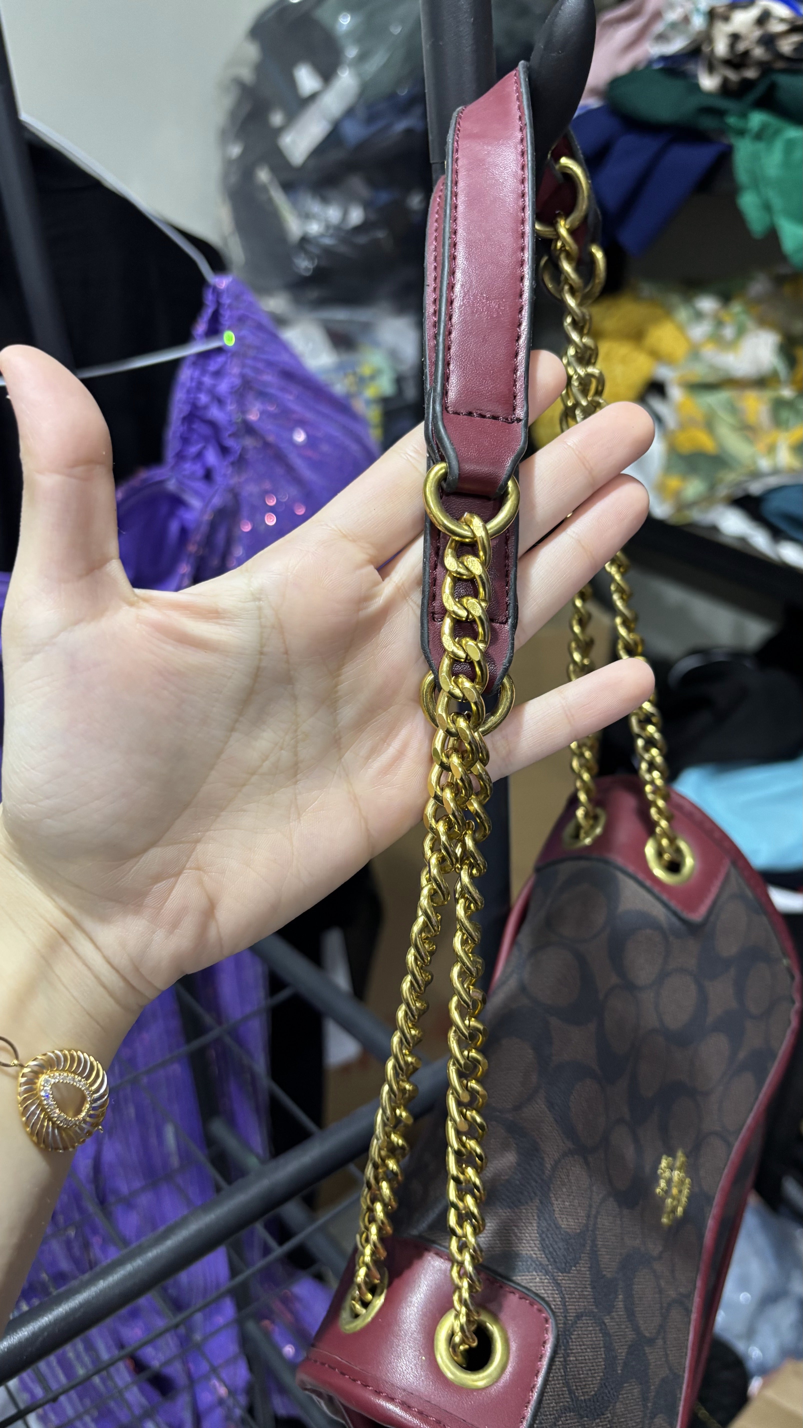 COACH NEW YORK Burgundy Monogram Coated Canvas Crossbody Bag