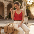 SHEIN Red SHEIN Broderie Anglaise V-Neck Spaghetti Strap Cam