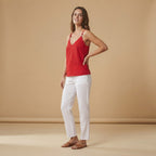 Women's Red Eyelet Embroidered Camisole Tank Top
