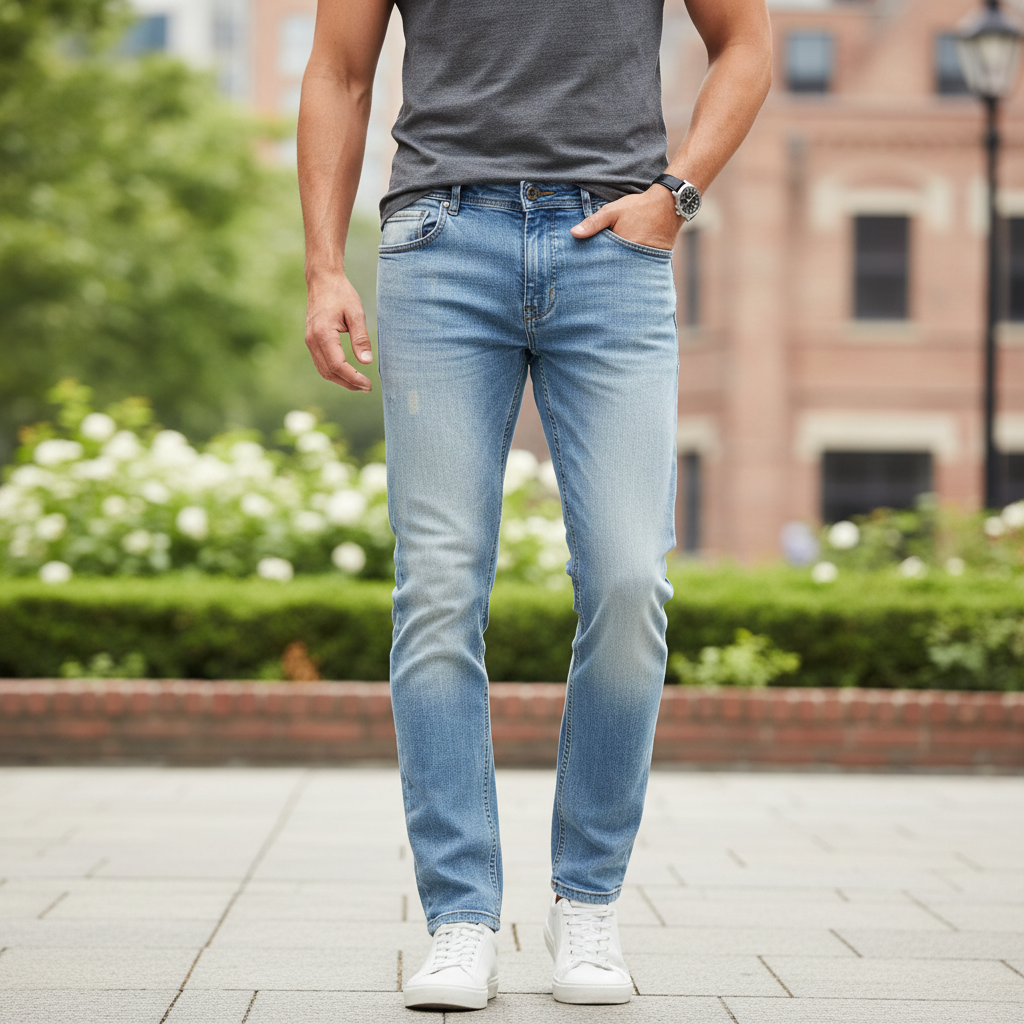 Men's Light Blue Slim-Fit Faded Denim Jeans