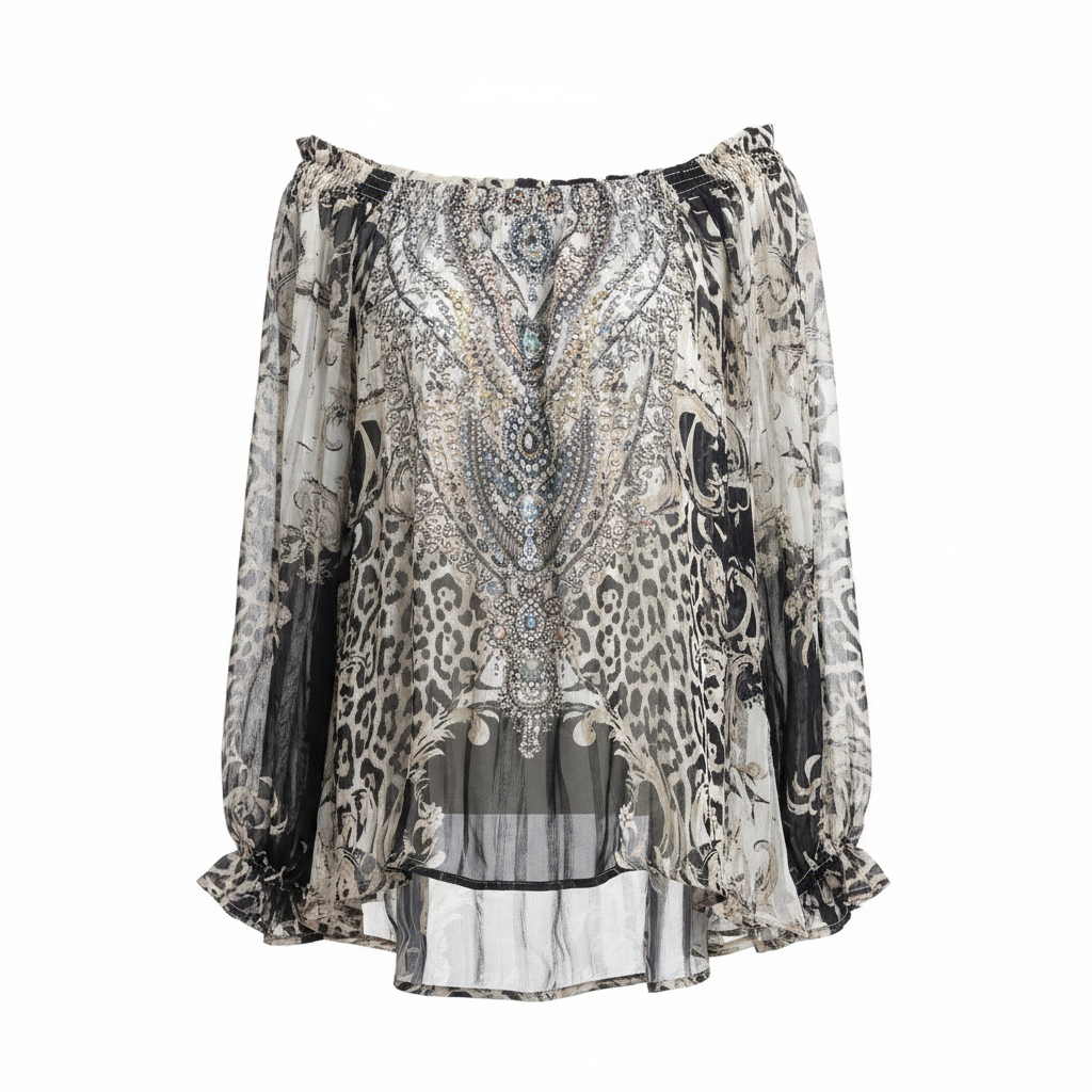 Camilla Embellished Leopard Off-Shoulder Blouse