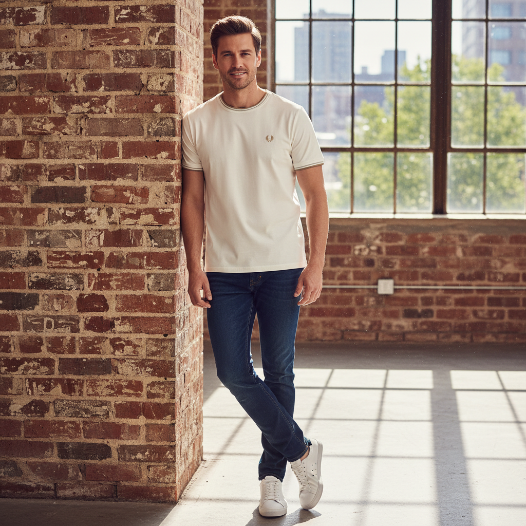 Fred Perry Men's White T-Shirt with Striped Trim - XL
