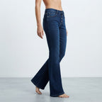 QS QS Dark Indigo Flared Denim Jeans with Button Fly