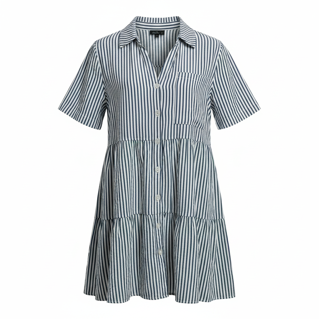 Dotti Blue & White Striped Tiered Mini Dress - Size 12