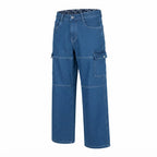 off-white Medium Blue Wide Leg Cargo Denim Jeans with Contra