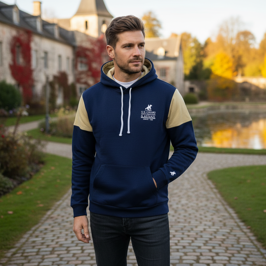 U.S. Grand Polo Men's Colorblock Navy & Olive Hoodie