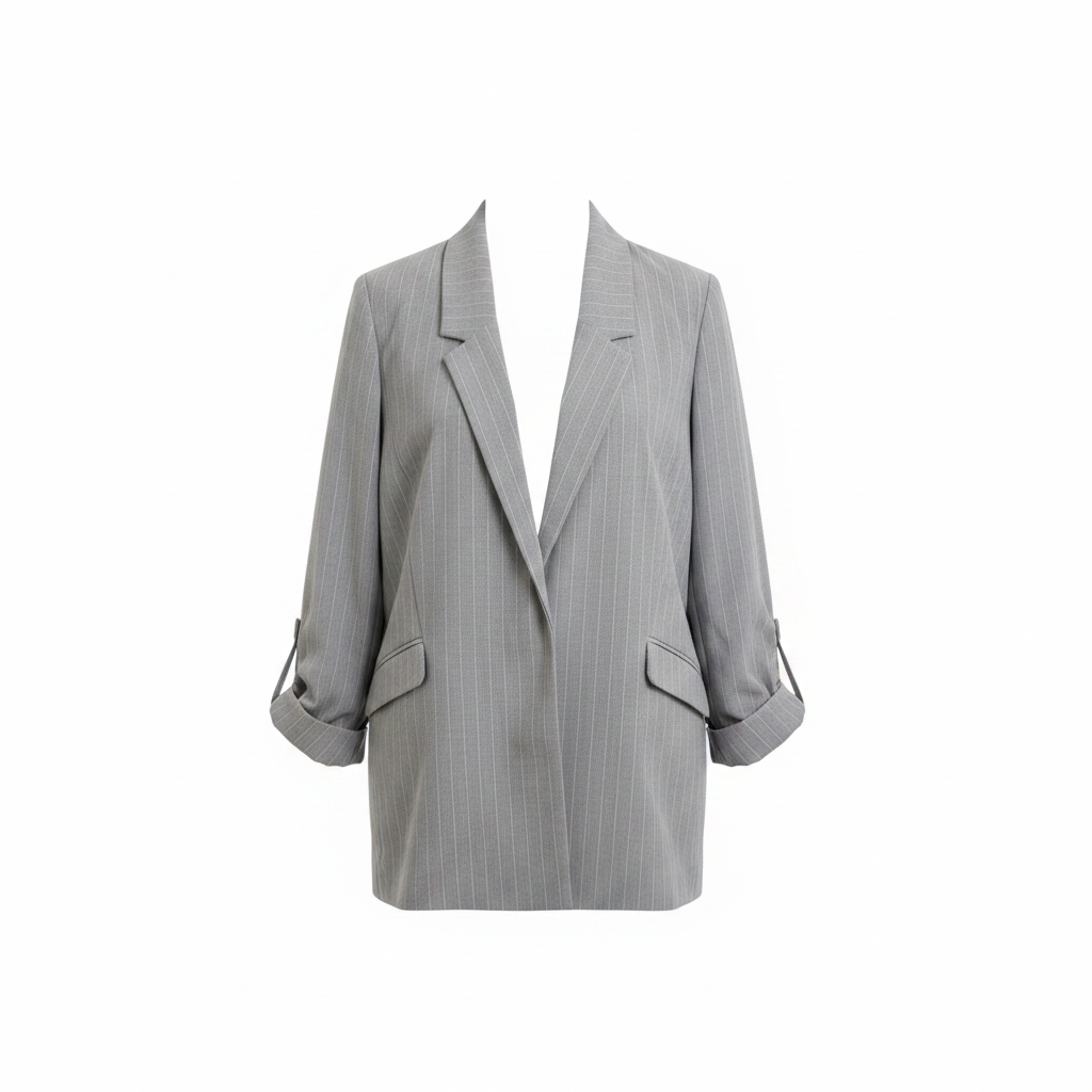 Stradivarius Women's Grey Pinstripe Tailored Office Blazer