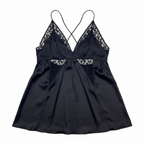 Women's Black Satin Lace-Trim Maxi Slip Dress