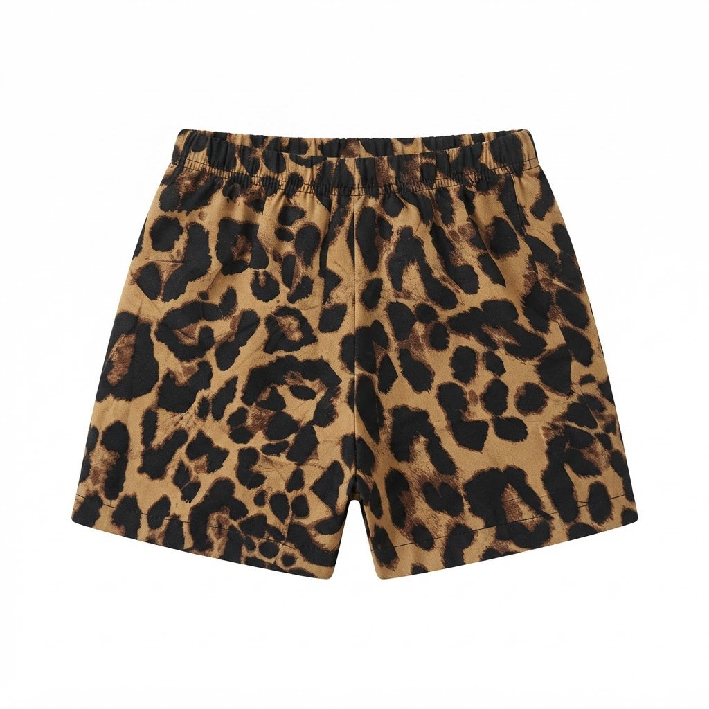 SHEIN Tan Leopard Print SHEIN Kids' Shorts with Elastic Wais